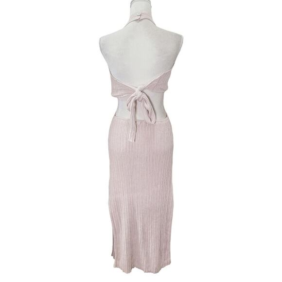 Anthropologie Pink Ribbed Knit Cut-Out Midi Dress Bodycon Y2K Party Clubwear - Picture 3 of 9